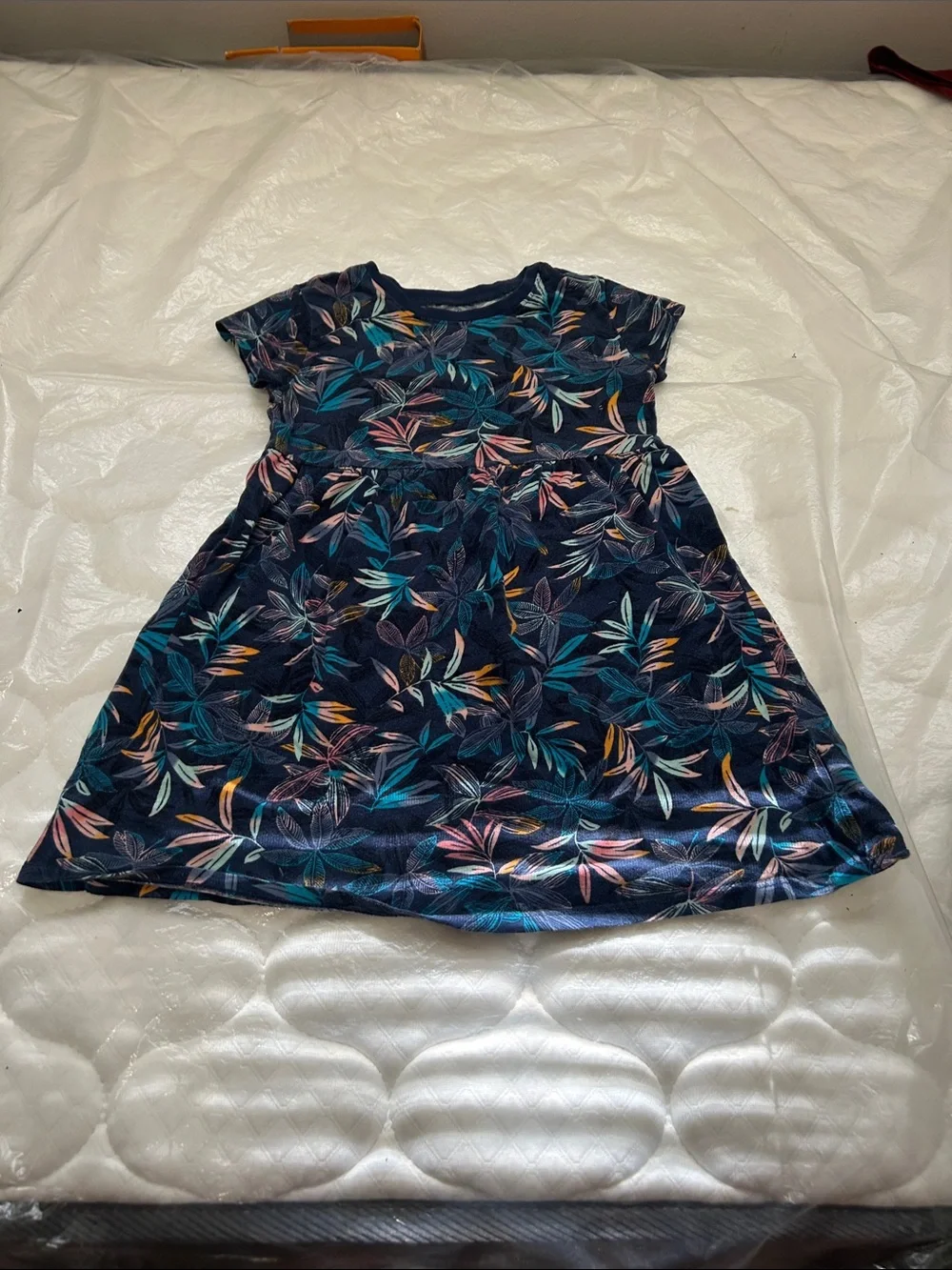 Old Navy Navy Floral Leaf Print Girls Dress